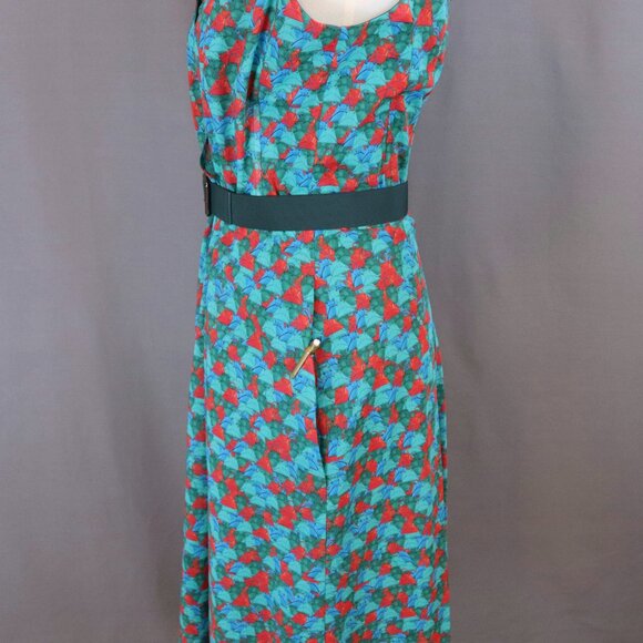 Akris 10 Green Red Ai Print Sleeveless Swing Fit Flare Pleated Pocket Dress - Picture 8 of 15